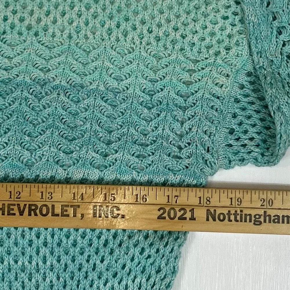 Justice Girls Ombre Teal Blue Open Knit Crochet Cotton Sweater Size 14/16 NWT